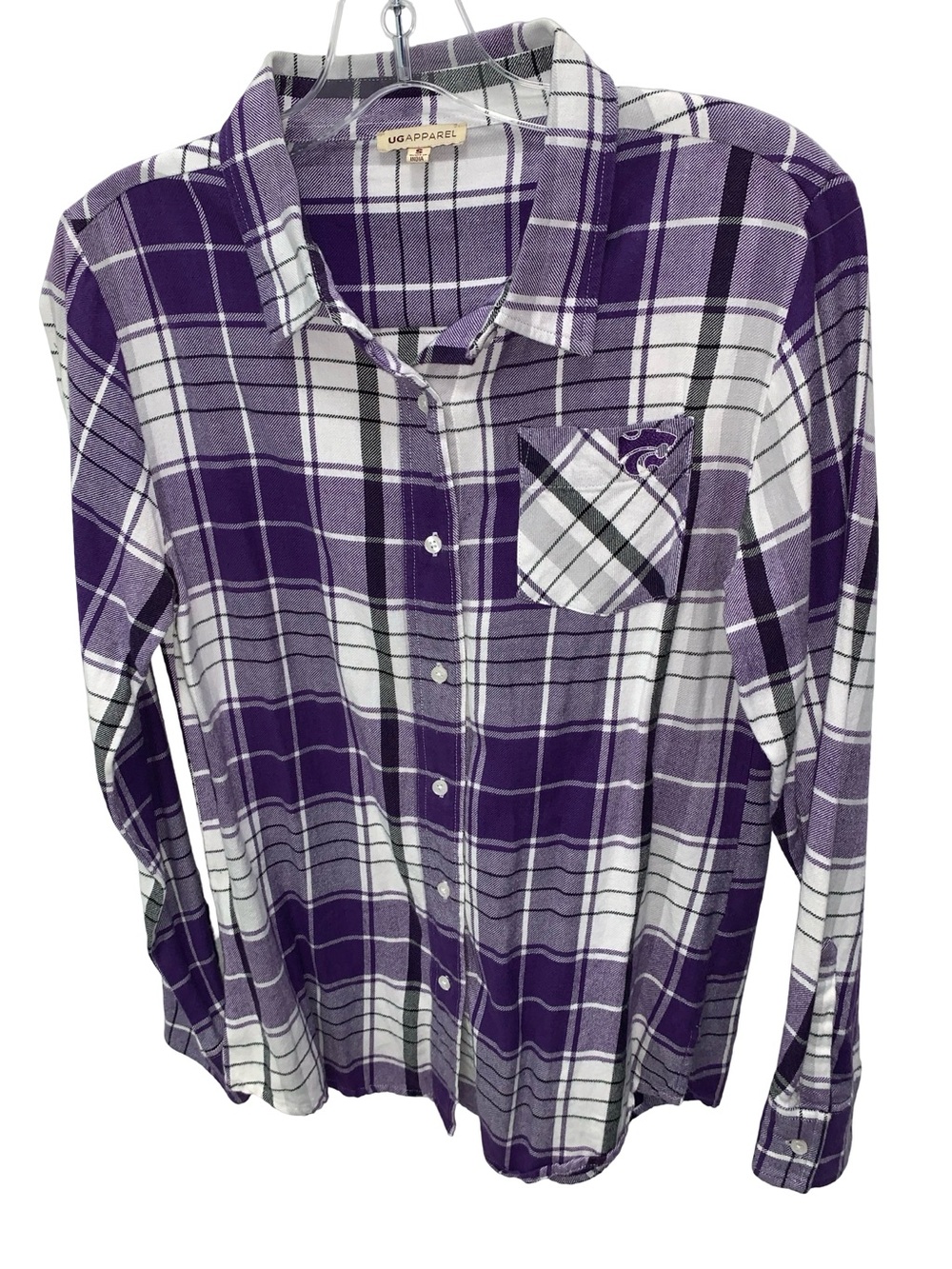 Kansas State University Wildcats Purple & White Ladies Flannel Shirt Size Small